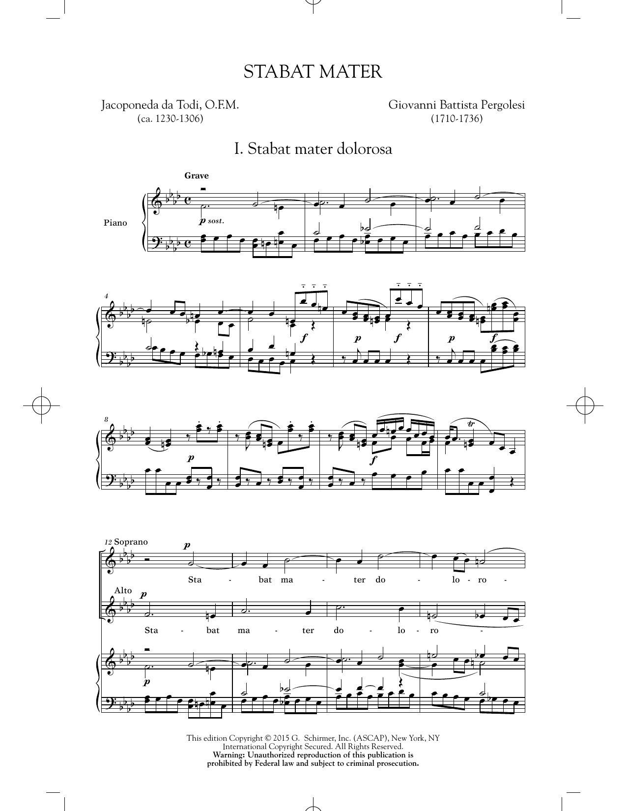 Giovanni Battista Pergolesi Stabat Mater (First Movement) Sheet Music Notes & Chords for 2-Part Choir - Download or Print PDF