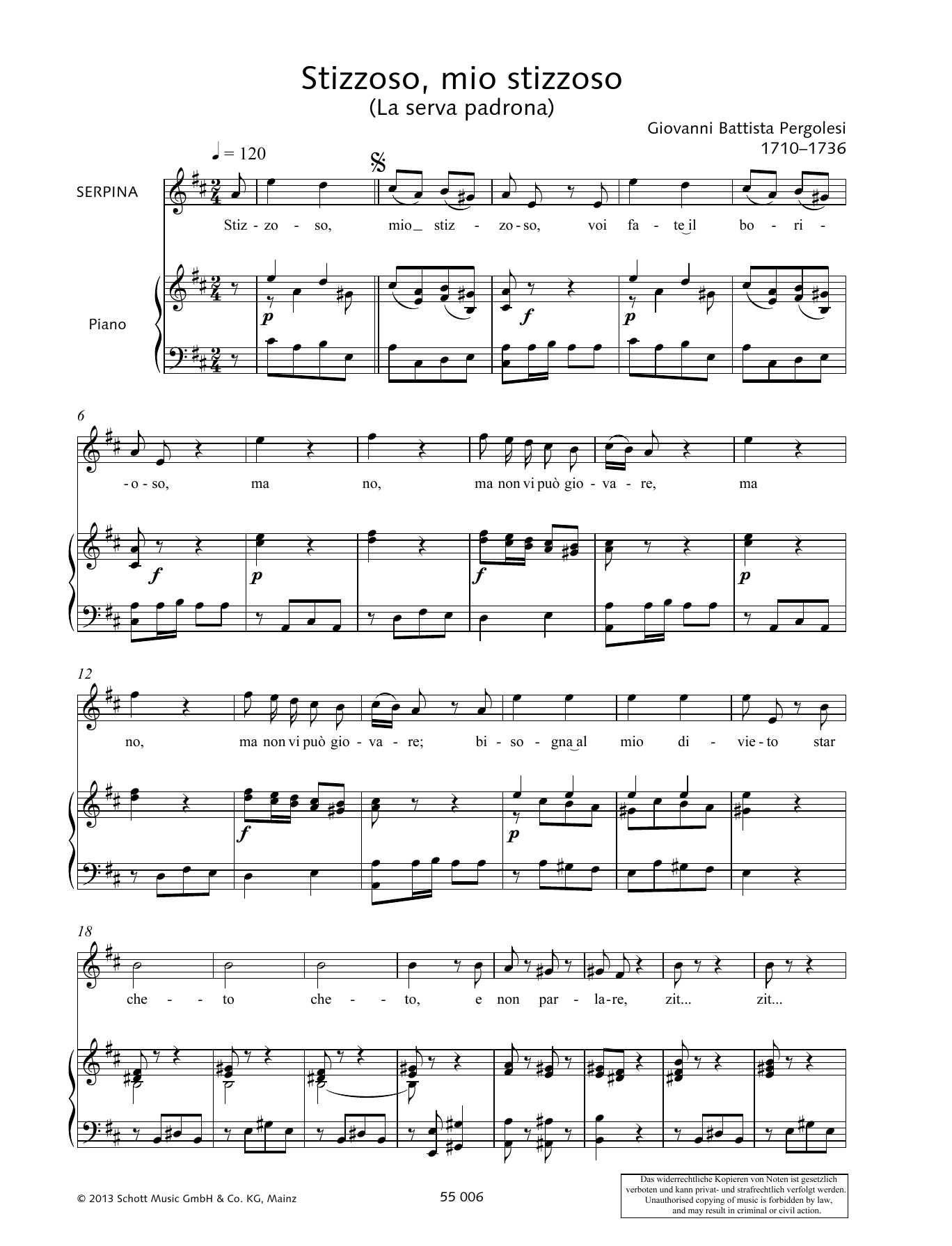 Giovanni Battista Pergolesi Stizzoso, mio stizzoso Sheet Music Notes & Chords for Piano & Vocal - Download or Print PDF