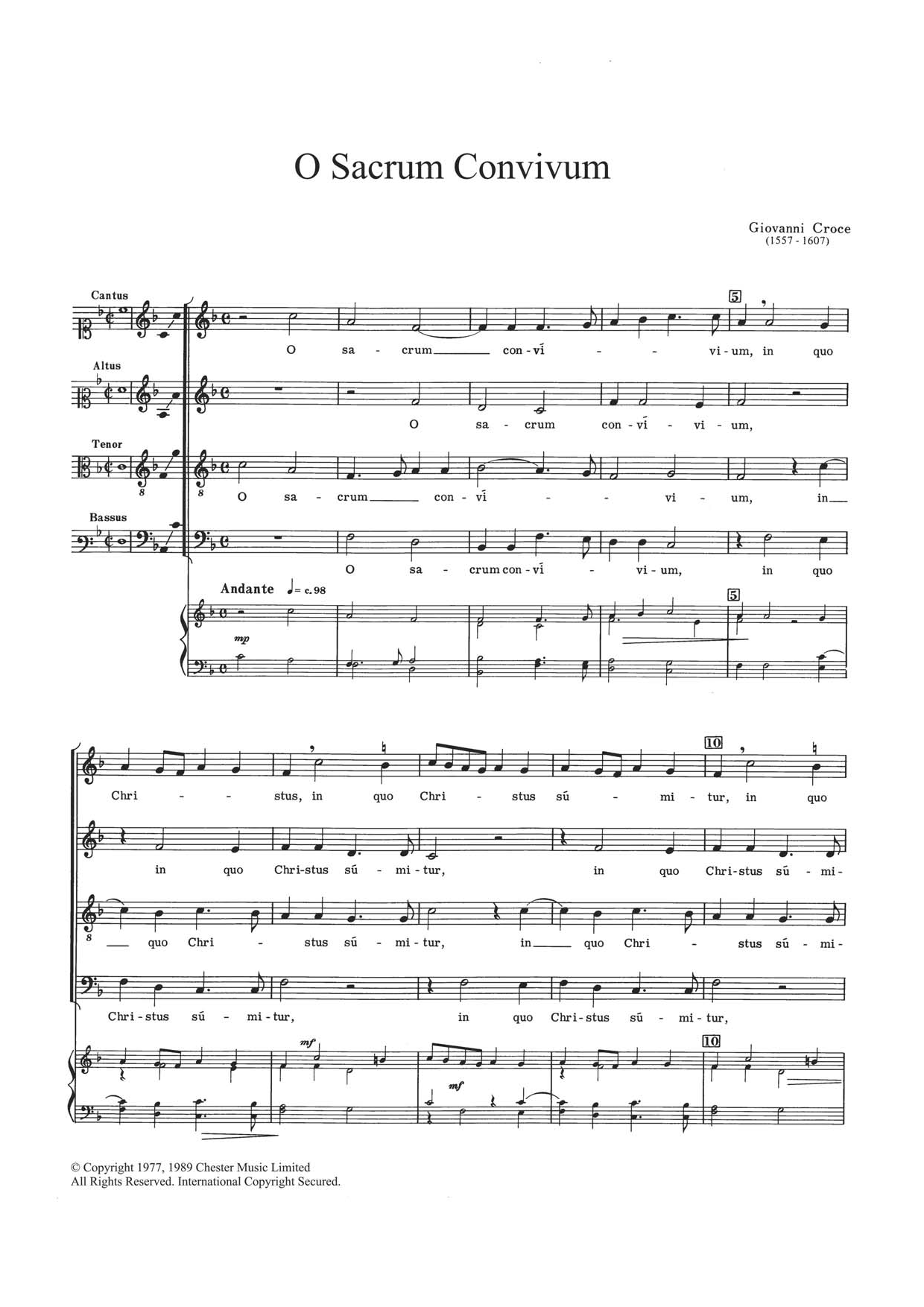 Giovanni Croce O Sacrum Convivium Sheet Music Notes & Chords for Choir - Download or Print PDF