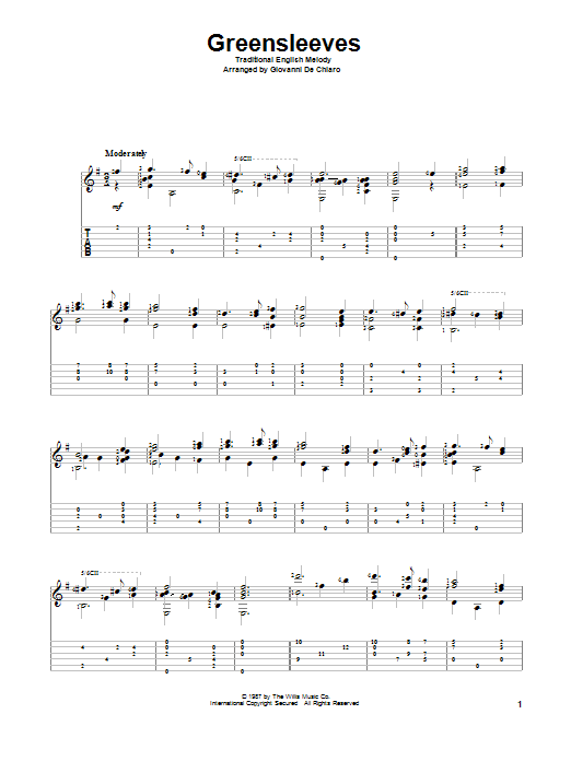 Giovanni De Chiaro Greensleeves Sheet Music Notes & Chords for Guitar Tab - Download or Print PDF