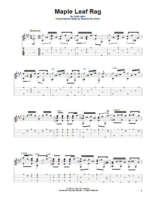 Giovanni De Chiaro Maple Leaf Rag Sheet Music Notes & Chords for Guitar Tab - Download or Print PDF