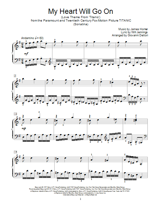 Giovanni Dettori My Heart Will Go On (Love Theme from Titanic) Sheet Music Notes & Chords for Educational Piano - Download or Print PDF