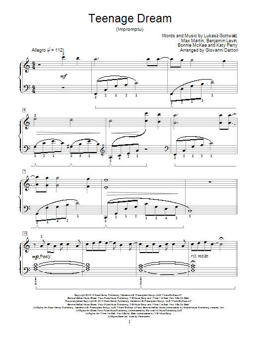 Giovanni Dettori Teenage Dream Sheet Music Notes & Chords for Educational Piano - Download or Print PDF