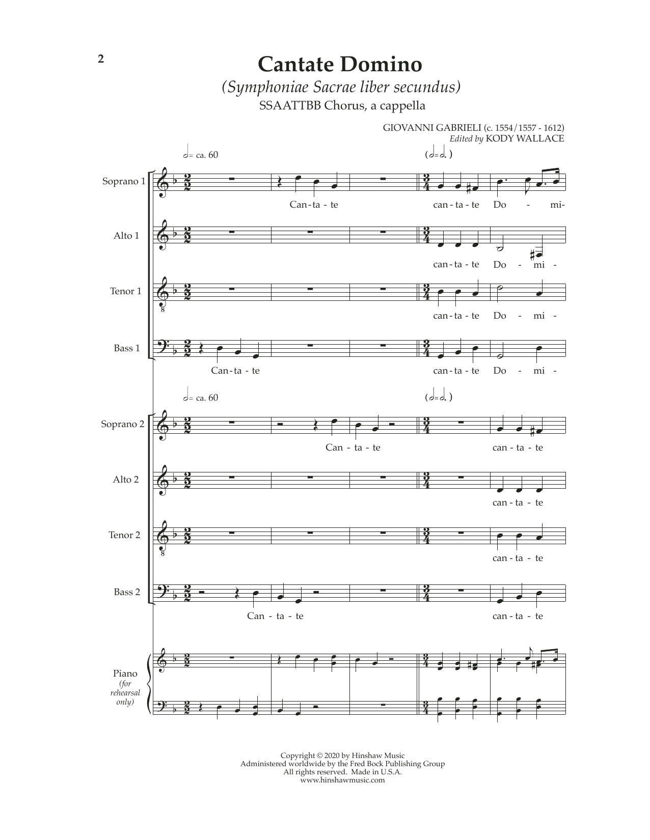 Giovanni Gabrieli Cantate Domino Sheet Music Notes & Chords for SSAATTBB Choir - Download or Print PDF