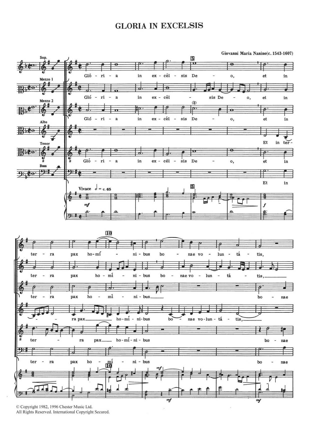 Giovanni Maria Nanino Gloria In Excelsis Sheet Music Notes & Chords for Choral SAATB - Download or Print PDF
