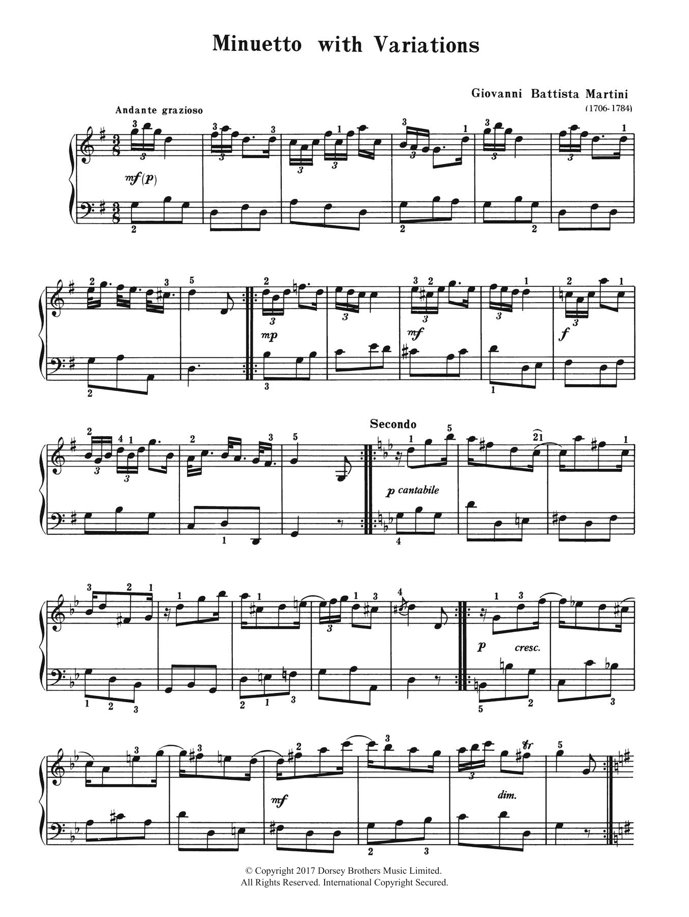 Giovanni Martini Minuetto With Variations Sheet Music Notes & Chords for Piano - Download or Print PDF