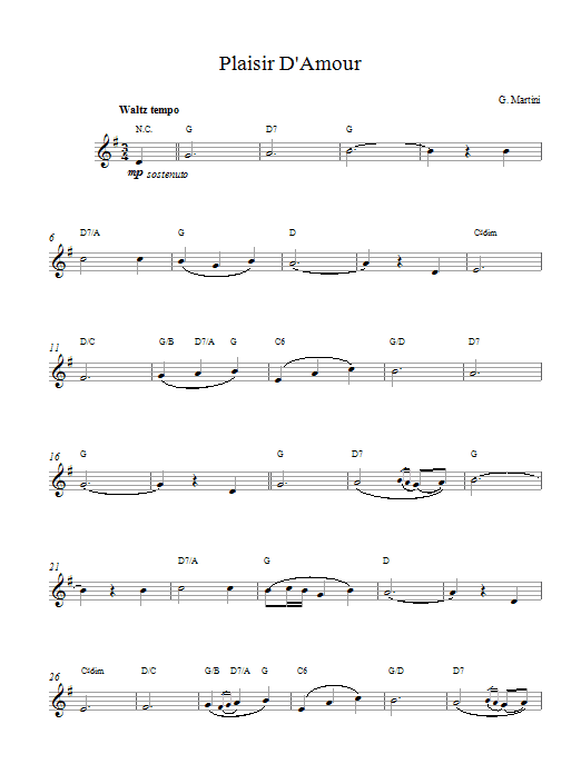 Giovanni Martini Plaisir d'Amour Sheet Music Notes & Chords for Melody Line & Chords - Download or Print PDF