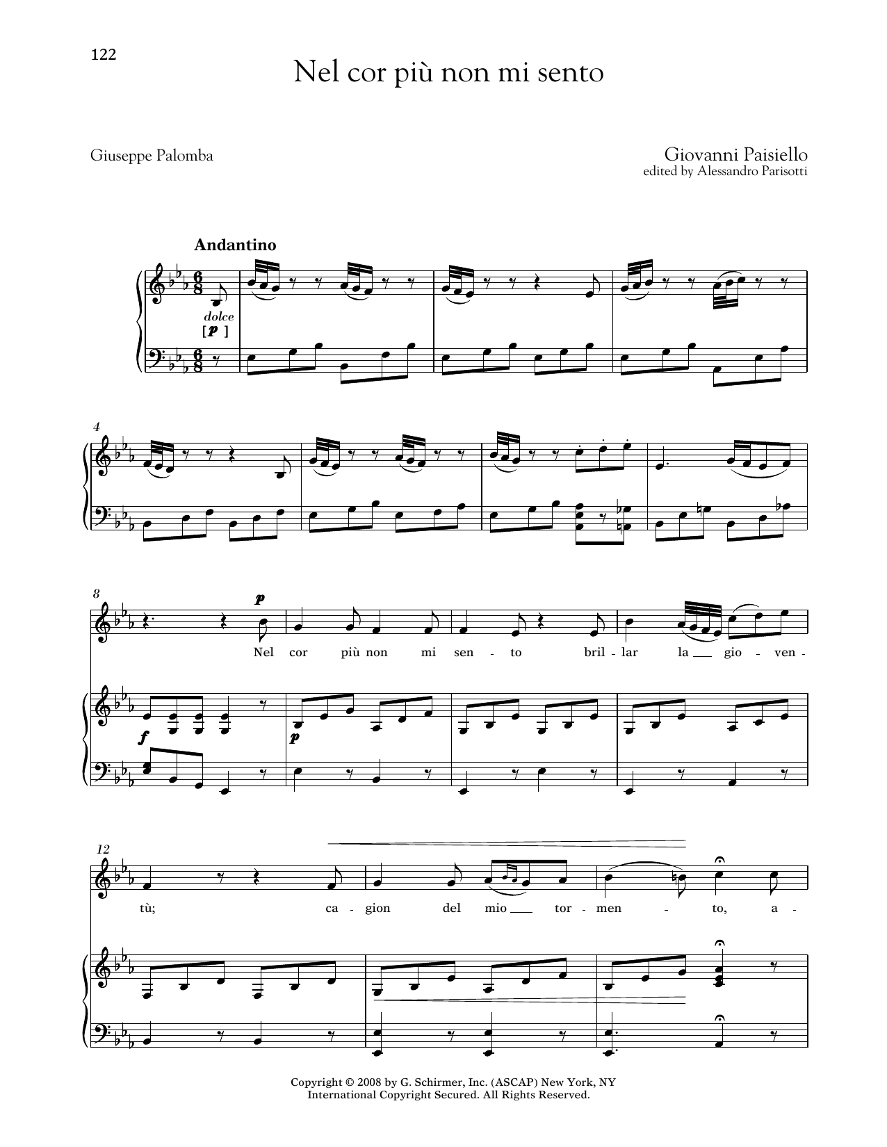 Giovanni Paisiello Nel Cor Piu Non Mi Sento (Medium Low Voice) Sheet Music Notes & Chords for Piano & Vocal - Download or Print PDF