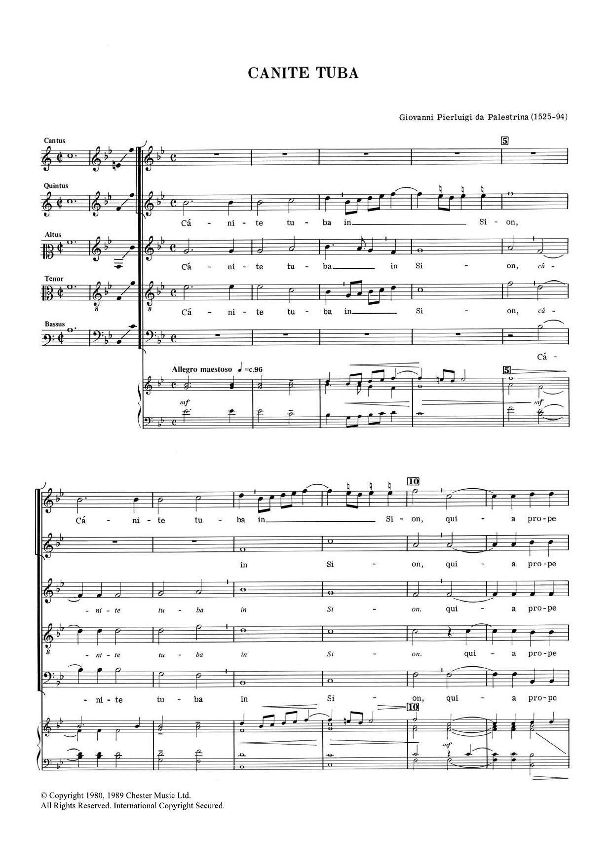 Giovanni Palestrina Canite Tuba Sheet Music Notes & Chords for Choral SAATB - Download or Print PDF