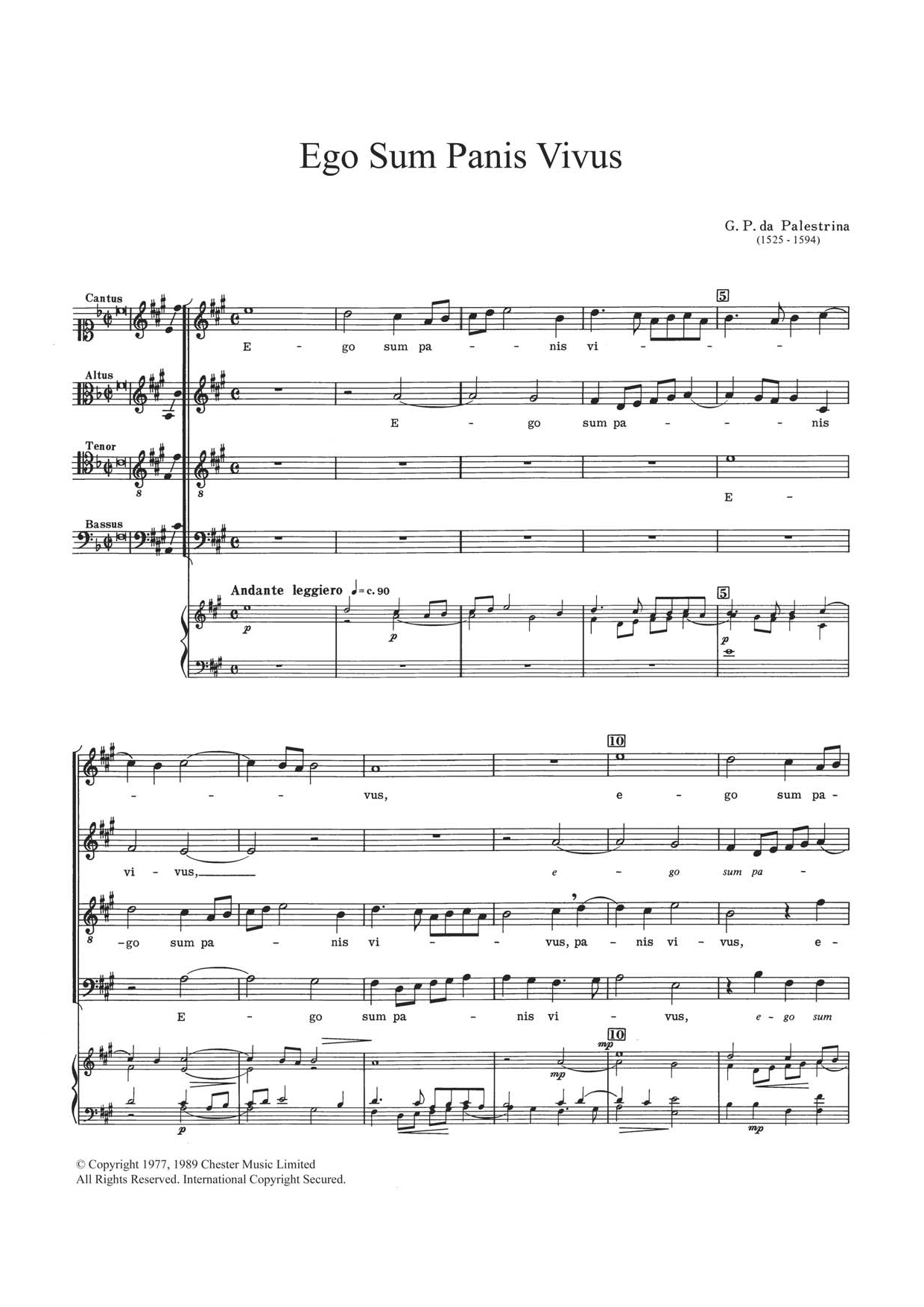 Giovanni Palestrina Ego Sum Panis Vivus Sheet Music Notes & Chords for Choir - Download or Print PDF