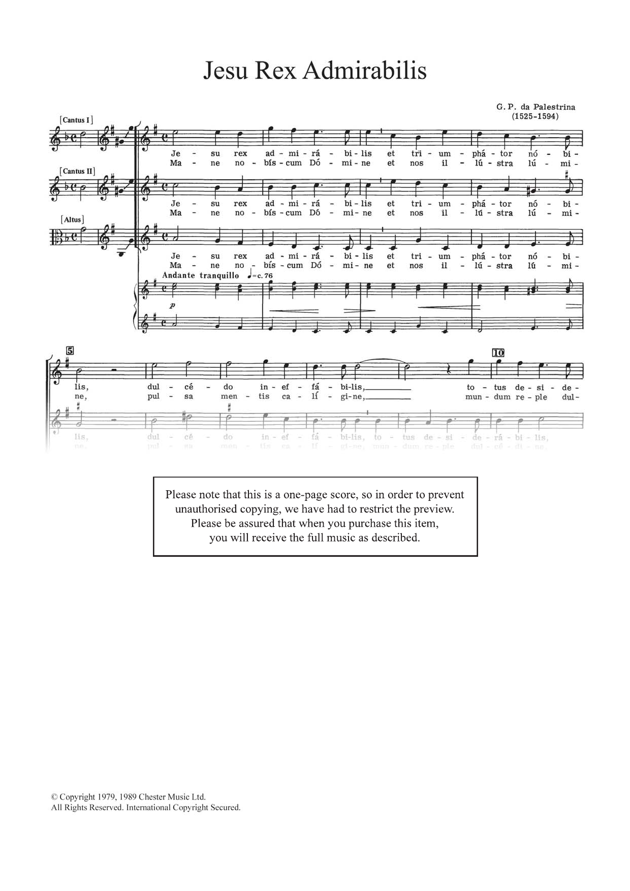 Giovanni Palestrina Jesu Rex Admirabilis Sheet Music Notes & Chords for SSA - Download or Print PDF