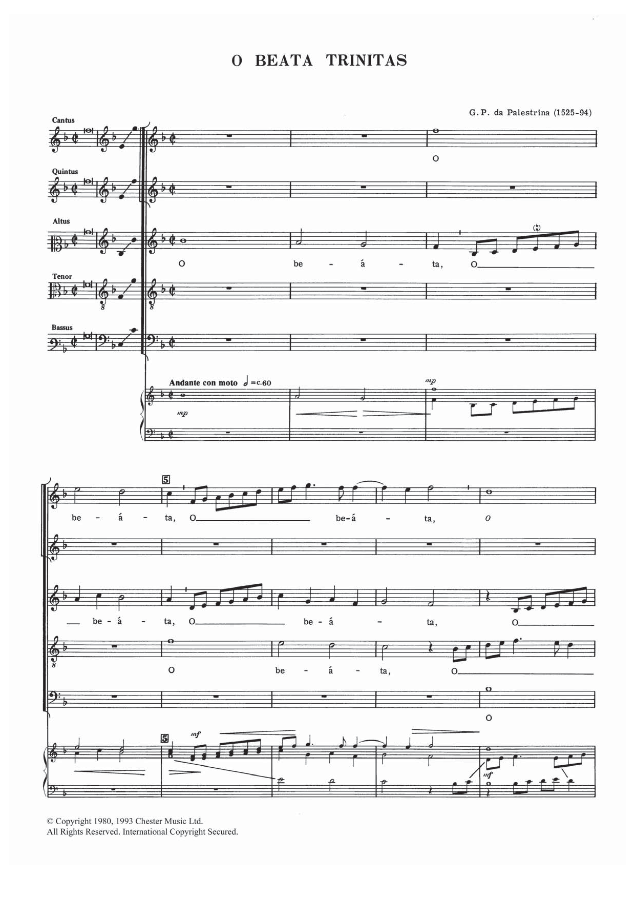 Giovanni Palestrina O Beata Trinitas Sheet Music Notes & Chords for Choral SAATB - Download or Print PDF