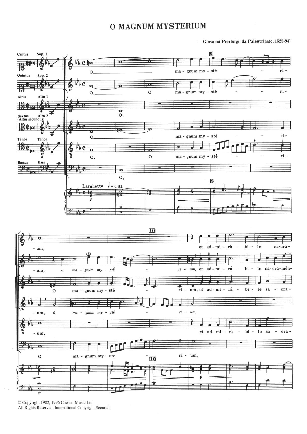 Giovanni Palestrina O Magnum Mysterium Sheet Music Notes & Chords for Choral SAATB - Download or Print PDF