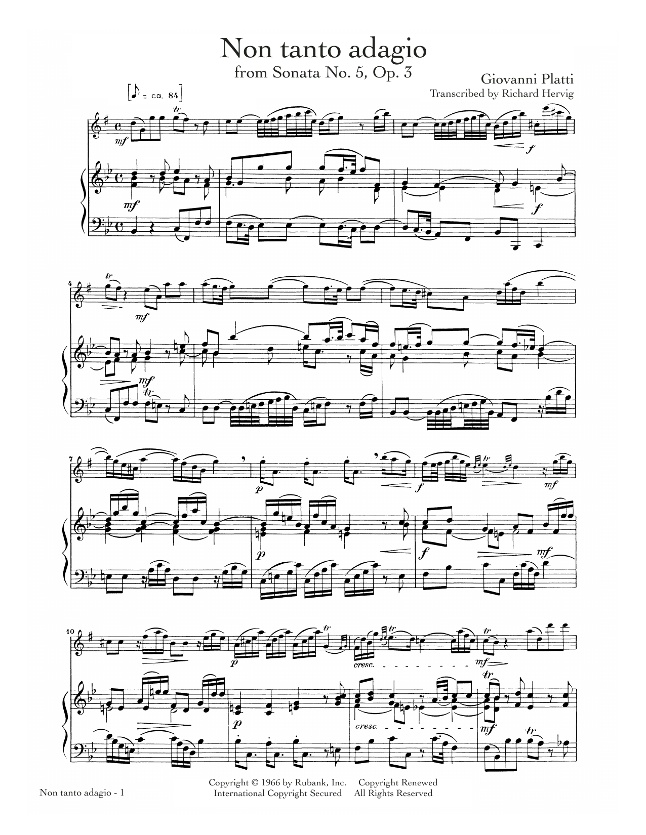 Giovanni Platti Non tanto adagio Sheet Music Notes & Chords for Alto Sax and Piano - Download or Print PDF