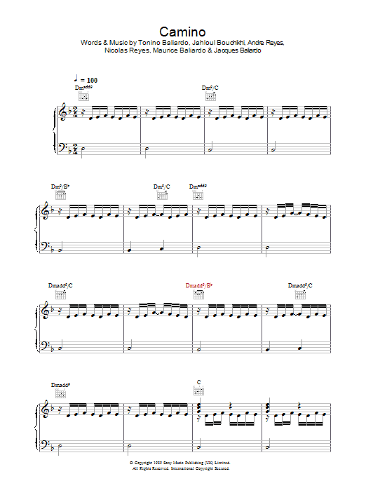 Gipsy Kings Camino Sheet Music Notes & Chords for Piano, Vocal & Guitar - Download or Print PDF