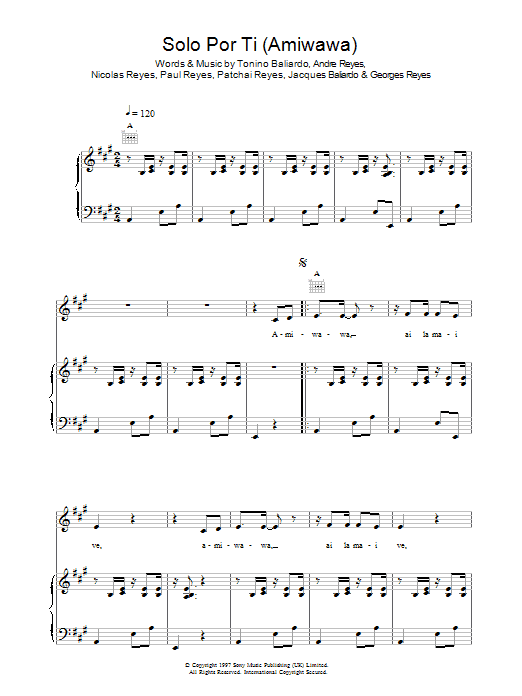 Gipsy Kings Solo Por Ti (Amiwawa) Sheet Music Notes & Chords for Piano, Vocal & Guitar - Download or Print PDF