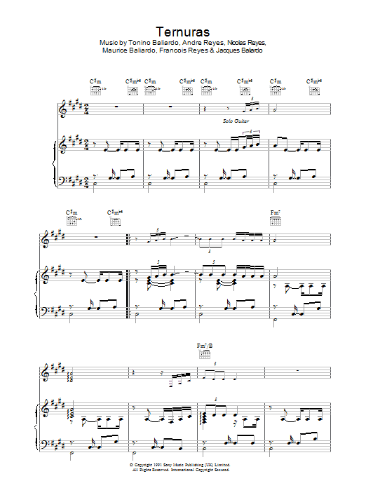 Gipsy Kings Ternuras Sheet Music Notes & Chords for Piano, Vocal & Guitar (Right-Hand Melody) - Download or Print PDF