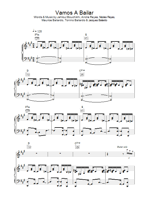 Gipsy Kings Vamos A Bailar Sheet Music Notes & Chords for Piano, Vocal & Guitar - Download or Print PDF