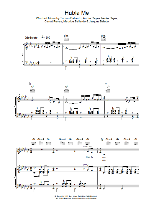 Preview Gipsy Kings Habla Me World sheet music, notes and chords for Piano, Vocal & Guitar (Right-Hand Melody), SKU: 37627 Habla Me sheet music