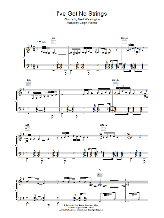 Preview Gipsy Kings I've Got No Strings World sheet music, notes and chords for Piano, Vocal & Guitar (Right-Hand Melody), SKU: 37601 I've Got No Strings sheet music