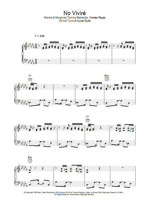 Preview Gipsy Kings No Vivire World sheet music, notes and chords for Piano, Vocal & Guitar (Right-Hand Melody), SKU: 37616 No Vivire sheet music