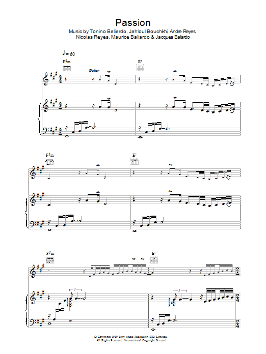 Preview Gipsy Kings Passion World sheet music, notes and chords for Piano, Vocal & Guitar (Right-Hand Melody), SKU: 37606 Passion sheet music