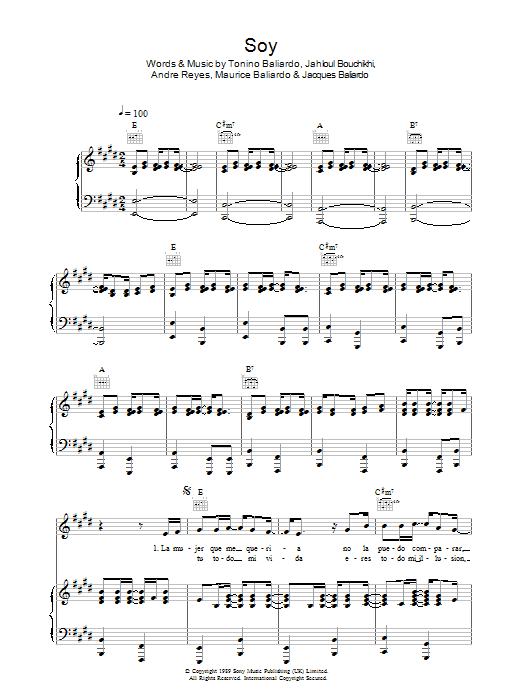 Preview Gipsy Kings Soy World sheet music, notes and chords for Piano, Vocal & Guitar, SKU: 37614 Soy sheet music