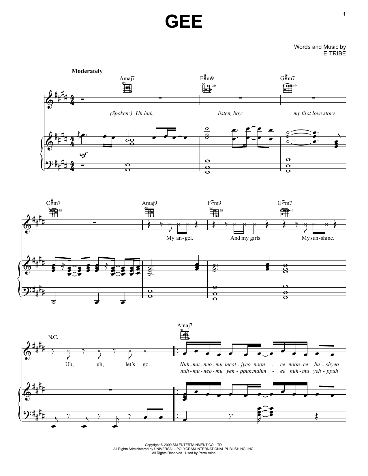 Girls' Generation Gee Sheet Music Notes & Chords for Piano, Vocal & Guitar Chords (Right-Hand Melody) - Download or Print PDF