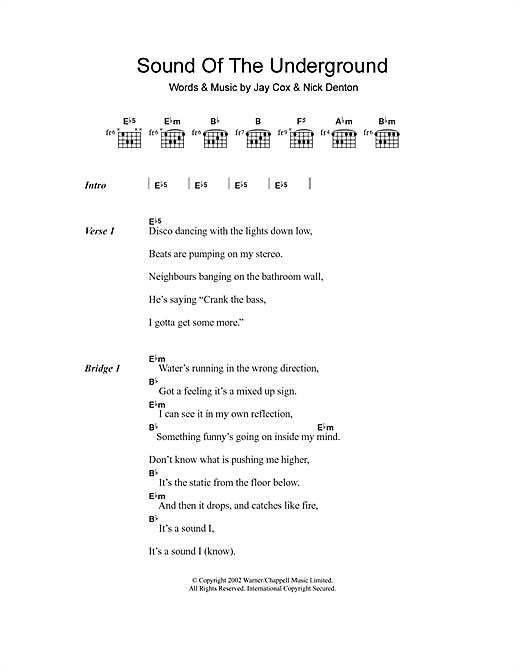 Girls Aloud Sound Of The Underground Sheet Music Notes & Chords for Lyrics & Chords - Download or Print PDF