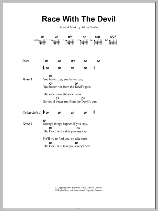 Girlschool Race With The Devil Sheet Music Notes & Chords for Piano, Vocal & Guitar (Right-Hand Melody) - Download or Print PDF