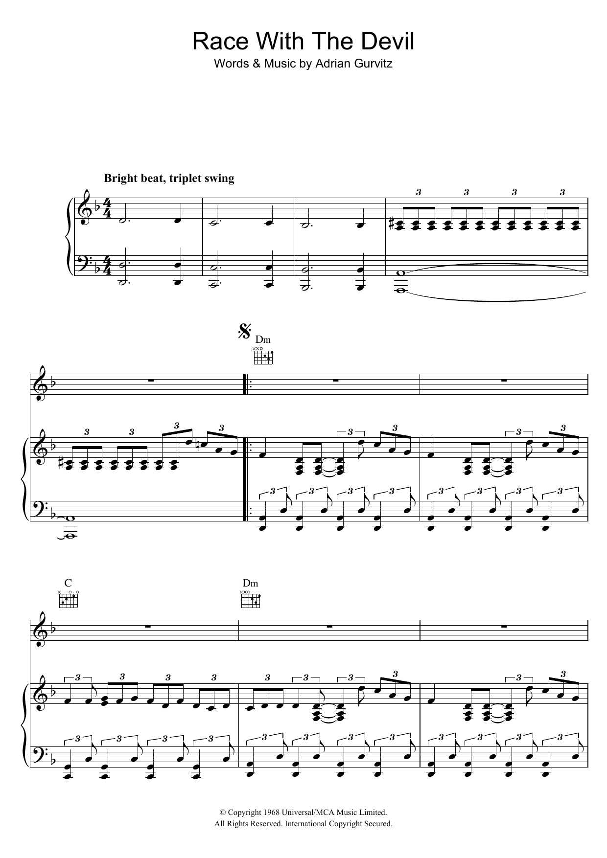 Girlschool Race With The Devil Sheet Music Notes & Chords for Piano, Vocal & Guitar (Right-Hand Melody) - Download or Print PDF