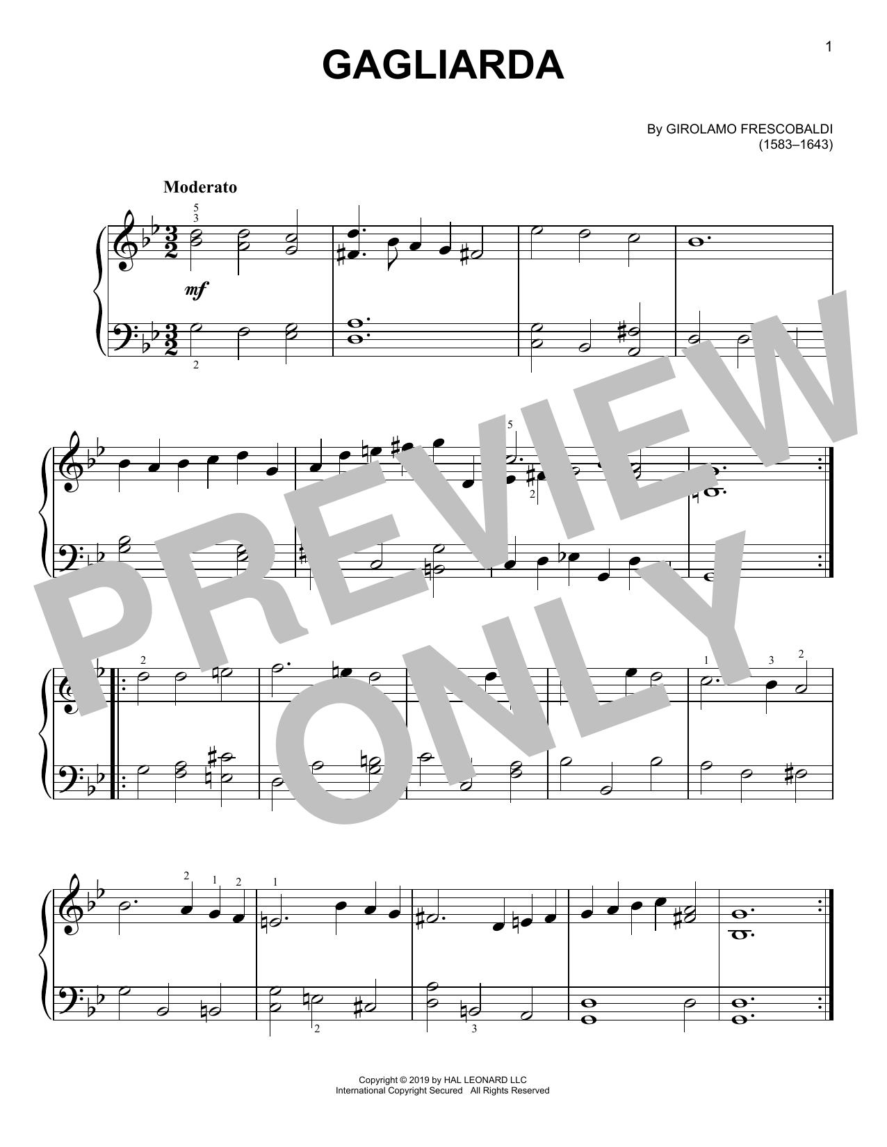 Girolamo Frescobaldi Gagliarda Sheet Music Notes & Chords for Piano Solo - Download or Print PDF
