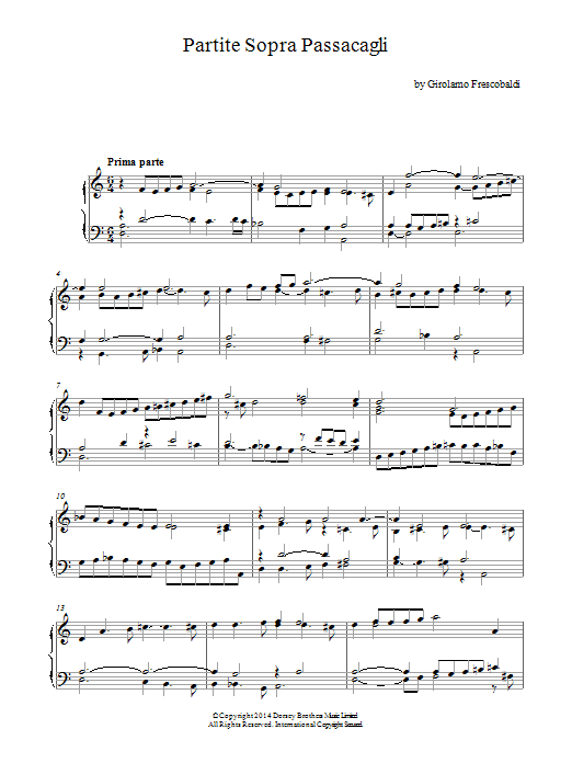 Girolamo Frescobaldi Partite Sopra Passacagli Sheet Music Notes & Chords for Piano - Download or Print PDF