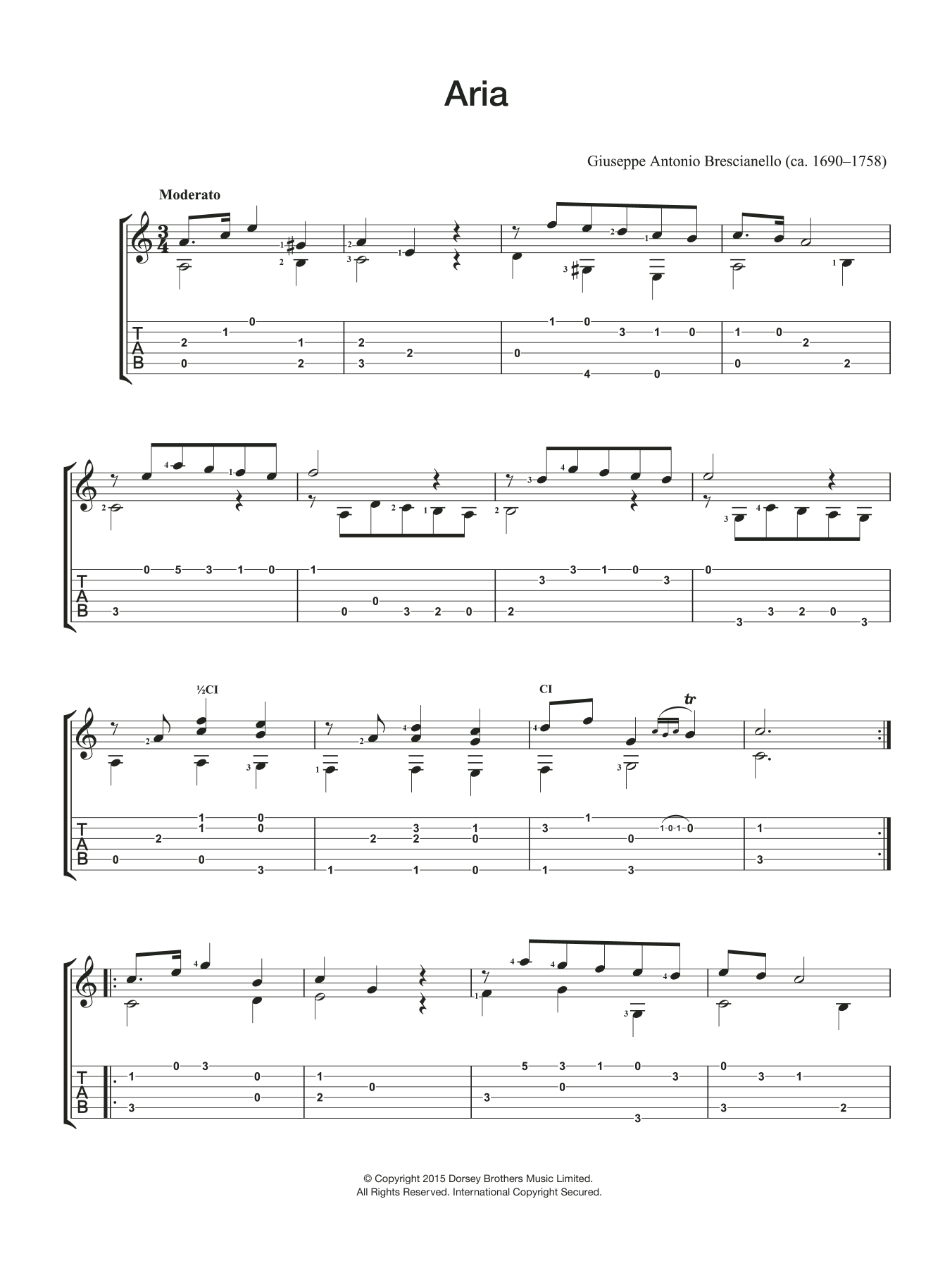Giuseppe Antonio Brescianello Aria Sheet Music Notes & Chords for Guitar - Download or Print PDF