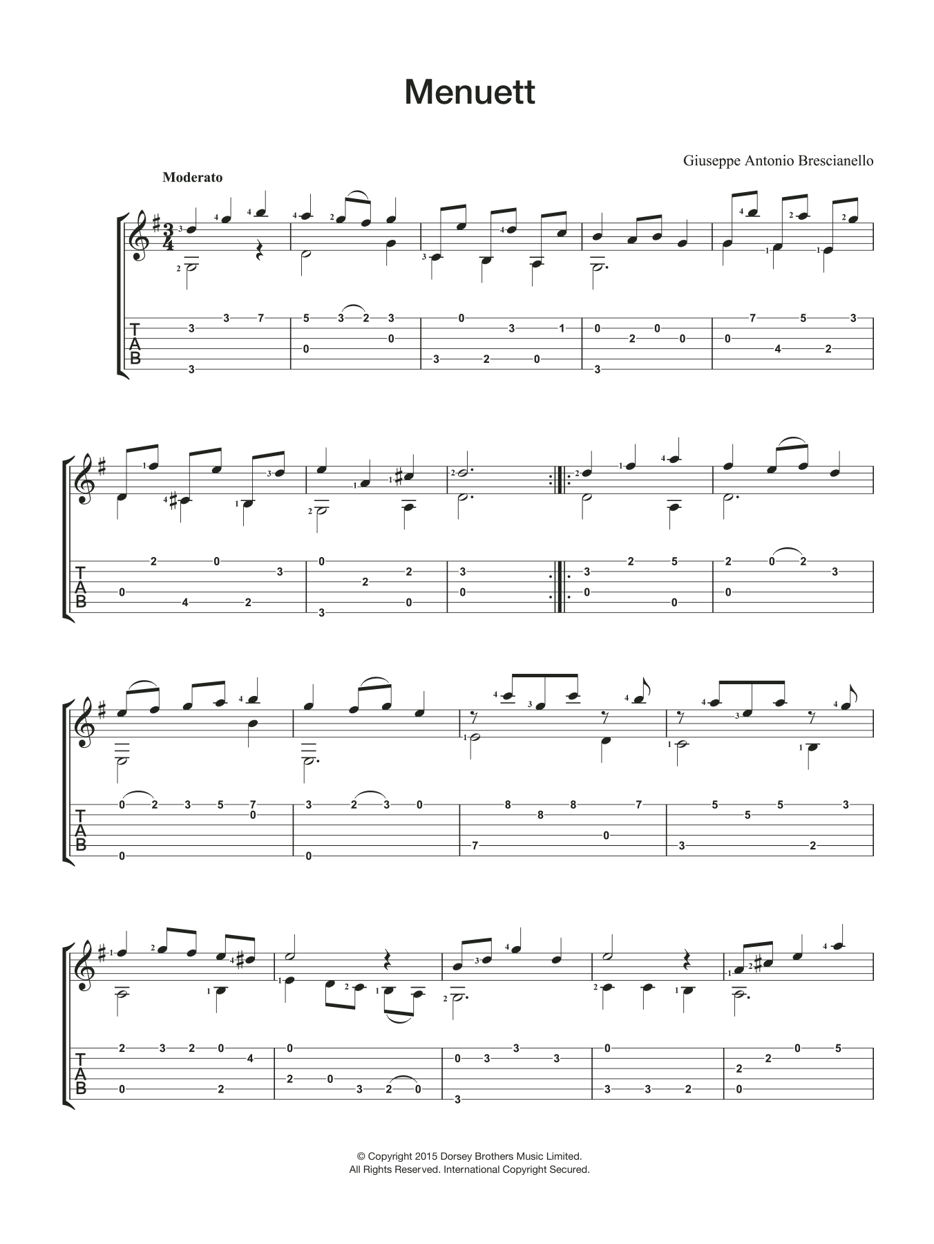 Giuseppe Antonio Brescianello Menuett Sheet Music Notes & Chords for Guitar - Download or Print PDF