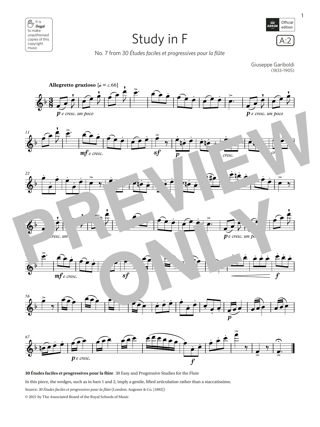 Giuseppe Gariboldi Study in F (Grade 3 List A2 from the ABRSM Flute syllabus from 2022) Sheet Music Notes & Chords for Flute Solo - Download or Print PDF