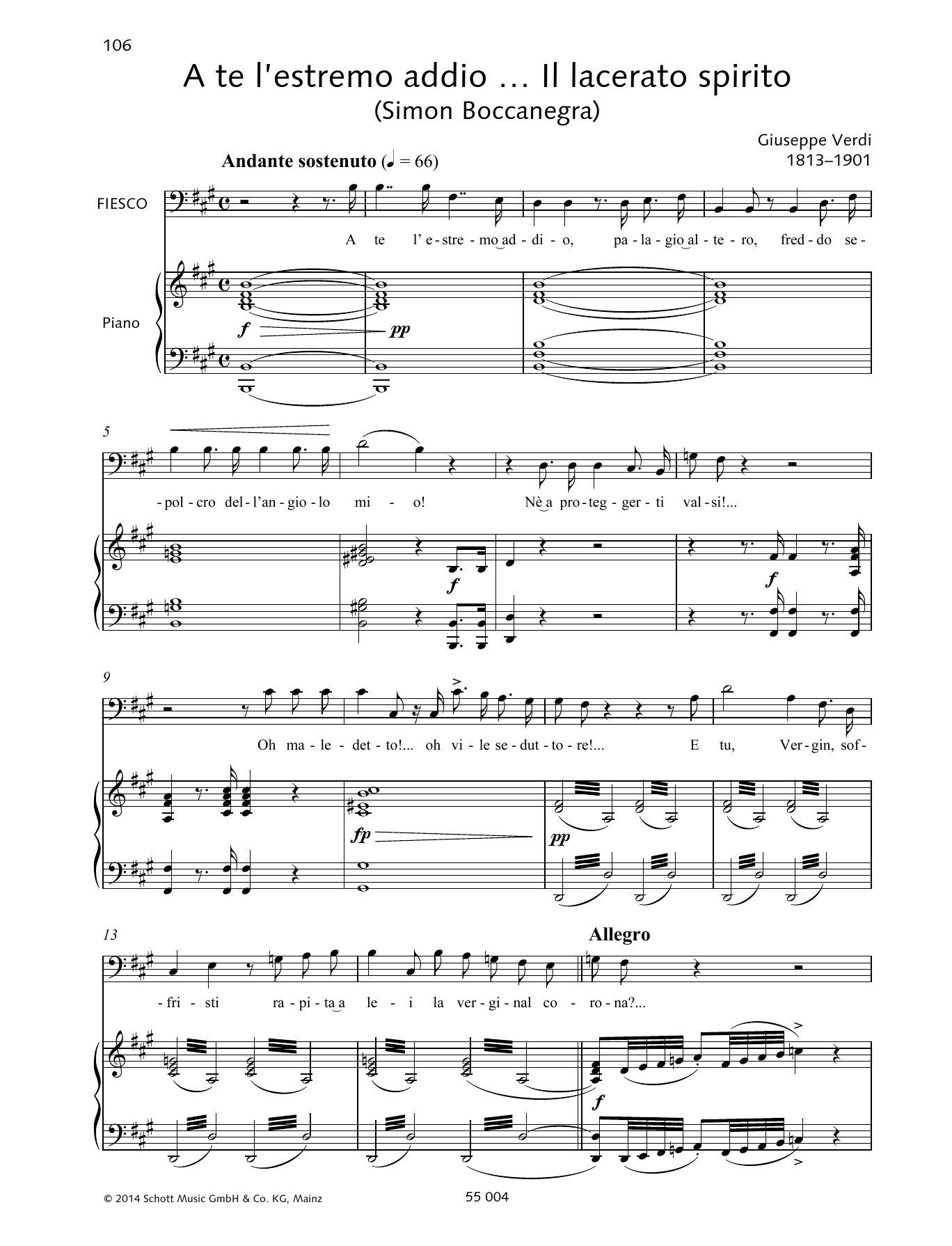 Giuseppe Verdi A te l'estremo addio... Il lacerato spirito Sheet Music Notes & Chords for Piano & Vocal - Download or Print PDF