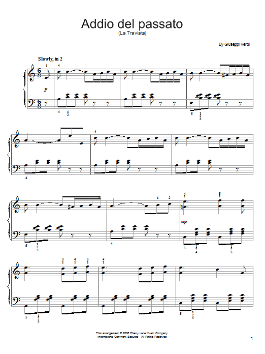 Giuseppe Verdi Addio del passato Sheet Music Notes & Chords for Easy Piano - Download or Print PDF
