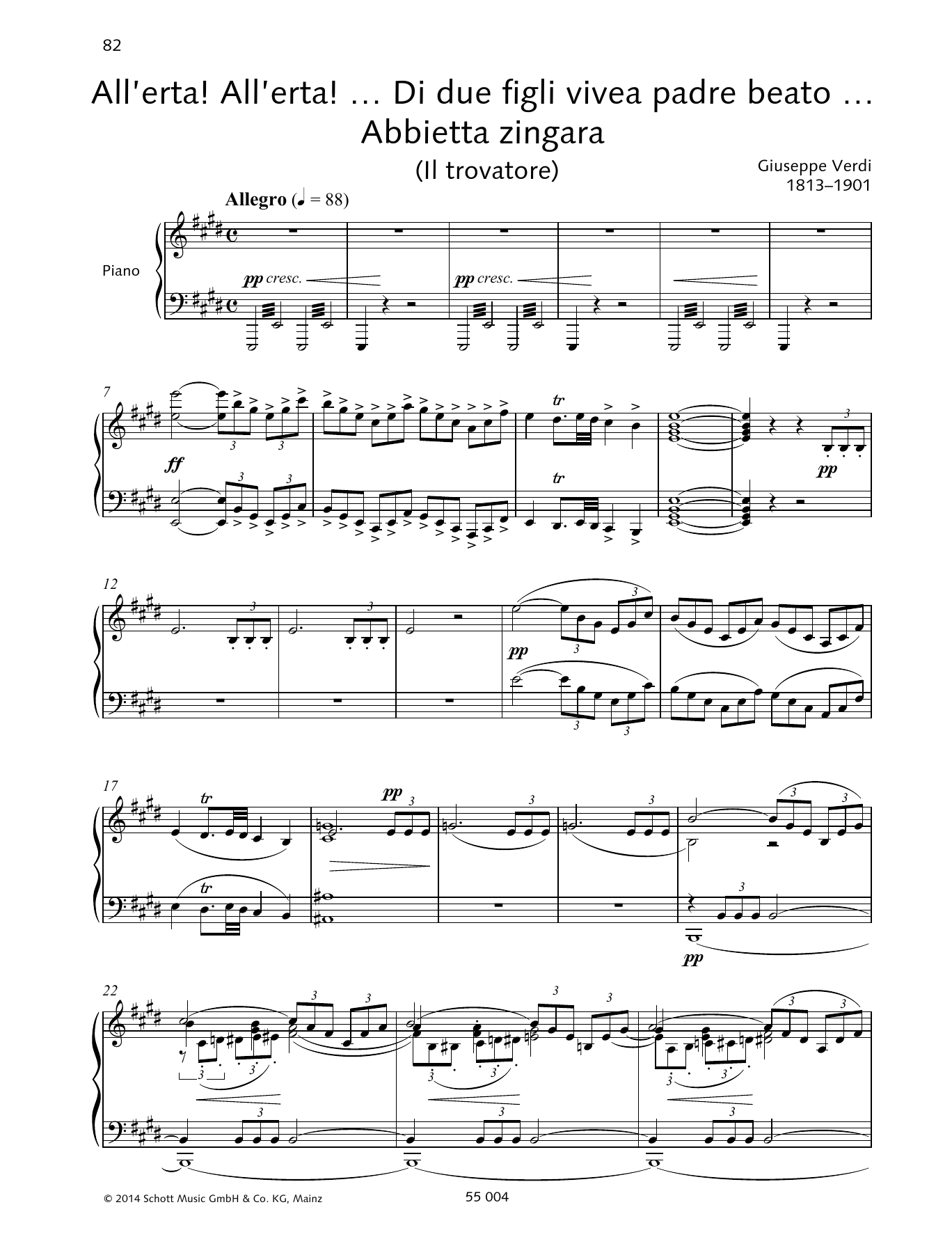 Giuseppe Verdi All'erta! All'erta!... Di due figli vivea padre beato... Abbietta zingara Sheet Music Notes & Chords for Piano & Vocal - Download or Print PDF