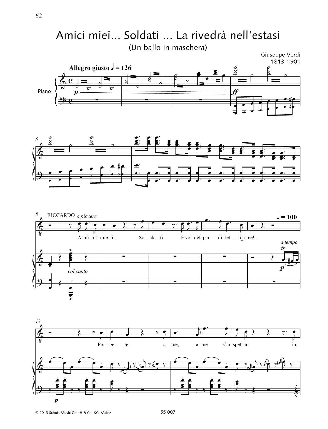 Giuseppe Verdi Amici miei ... Soldati ... La rivedra nell'estasi Sheet Music Notes & Chords for Piano & Vocal - Download or Print PDF