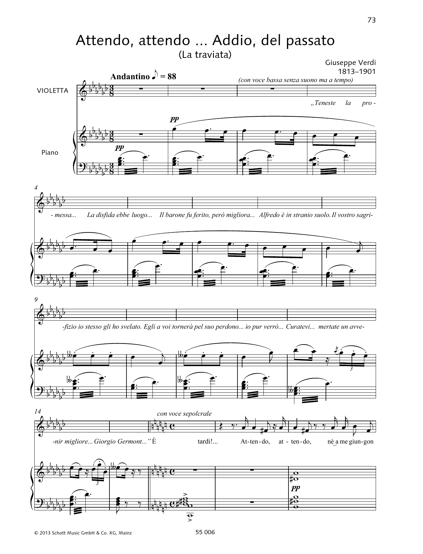 Giuseppe Verdi Attendo, attendo ... Addio, del passato Sheet Music Notes & Chords for Piano & Vocal - Download or Print PDF