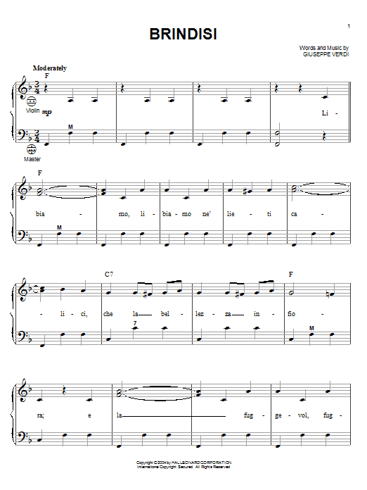 Giuseppe Verdi Brindisi (from La Traviata) Sheet Music Notes & Chords for Accordion - Download or Print PDF