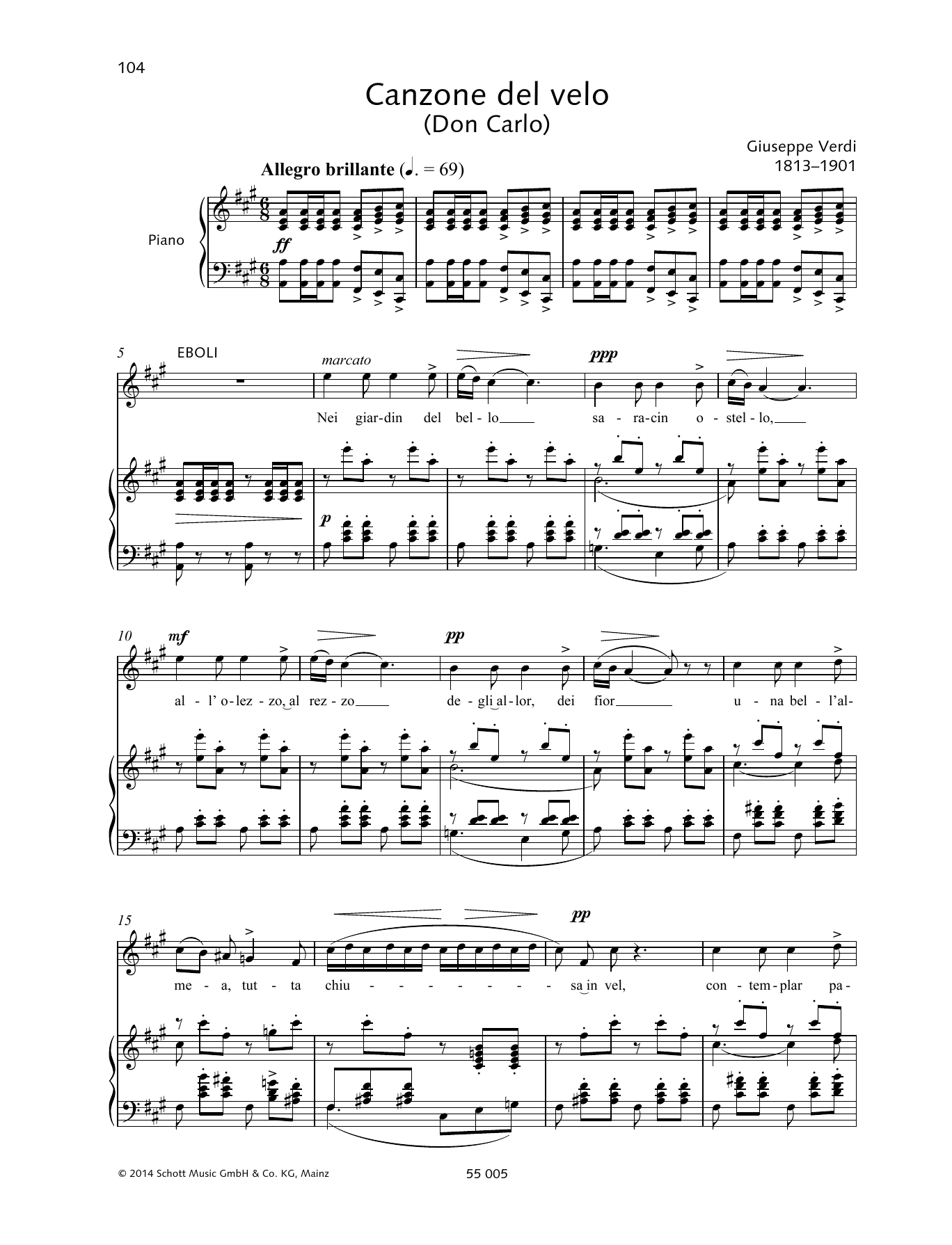 Giuseppe Verdi Canzone del velo Sheet Music Notes & Chords for Piano & Vocal - Download or Print PDF