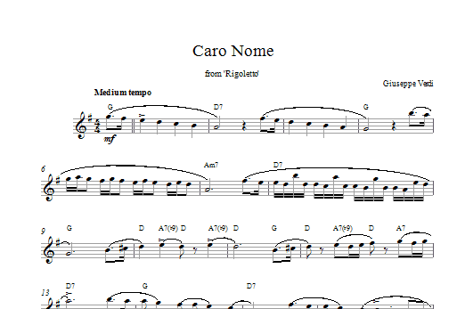 Giuseppe Verdi Caro Nome (from Rigoletto) Sheet Music Notes & Chords for Melody Line & Chords - Download or Print PDF