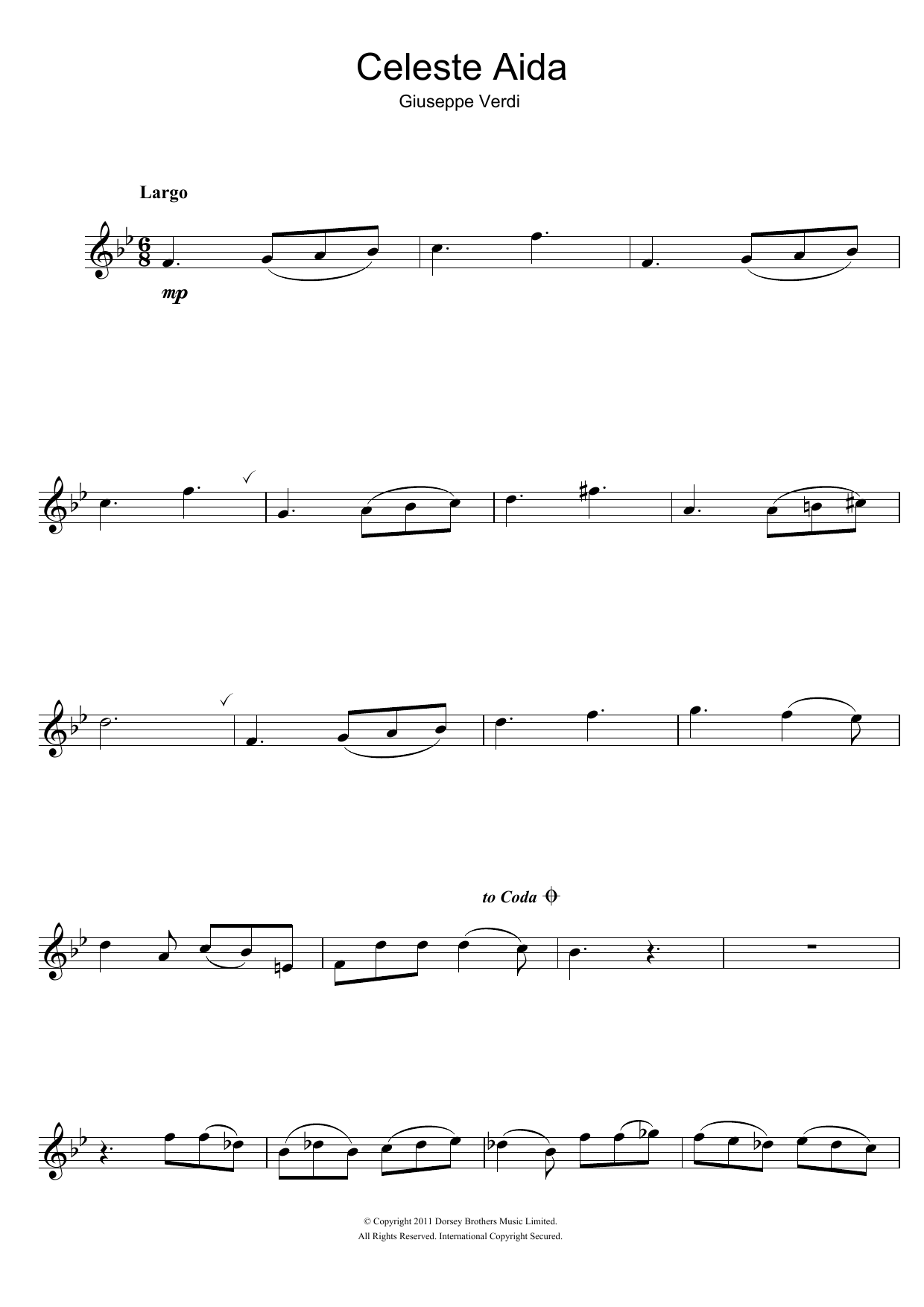 Giuseppe Verdi Celeste Aida (from Aida) Sheet Music Notes & Chords for Flute - Download or Print PDF