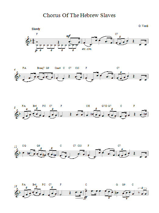 Giuseppe Verdi Chorus Hebrew Slaves Sheet Music Notes & Chords for Melody Line & Chords - Download or Print PDF