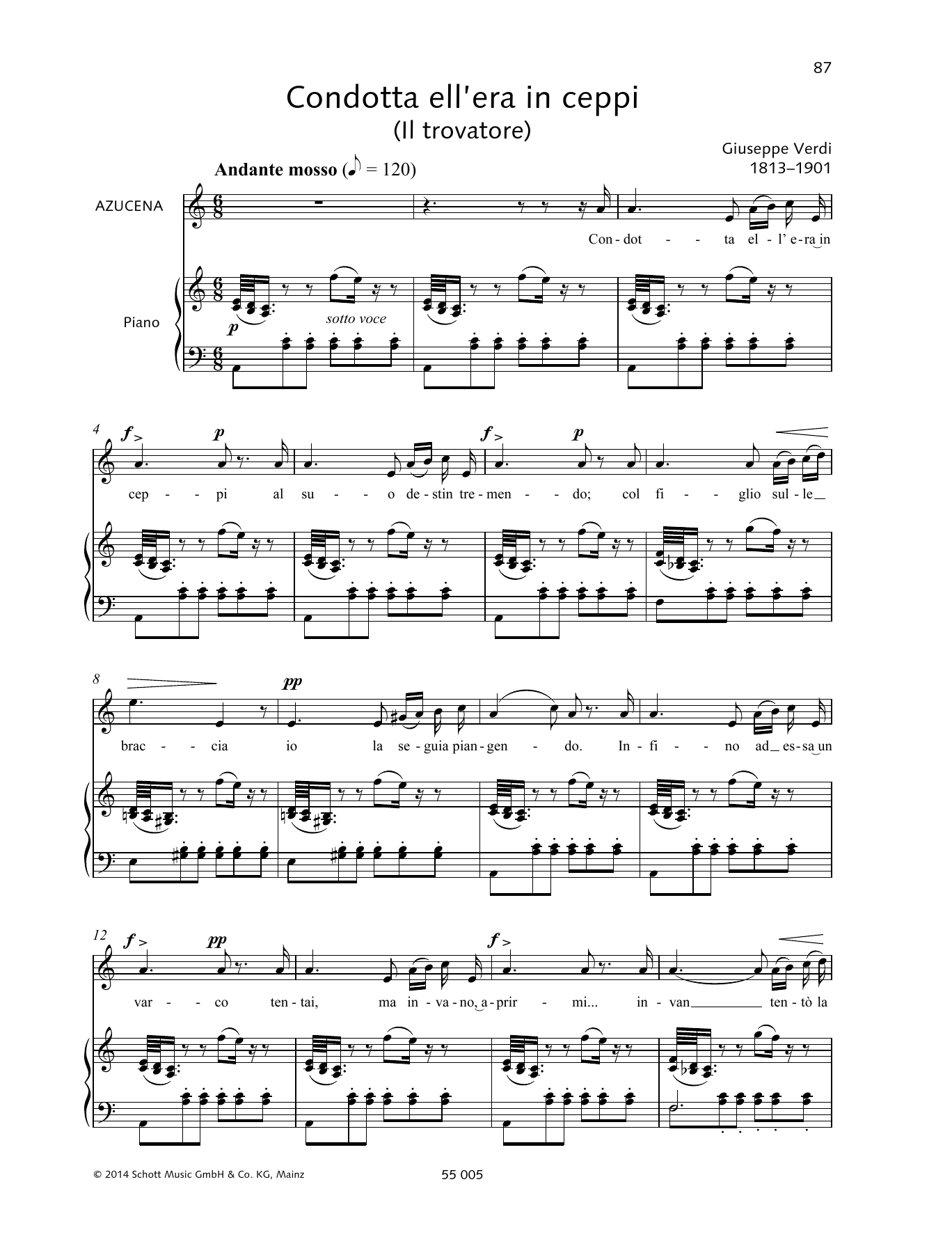 Giuseppe Verdi Condotta ell'era in ceppi Sheet Music Notes & Chords for Piano & Vocal - Download or Print PDF