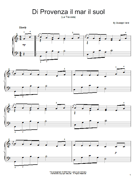 Giuseppe Verdi Di Provenza Il Mar, Il Suol Sheet Music Notes & Chords for Piano Solo - Download or Print PDF
