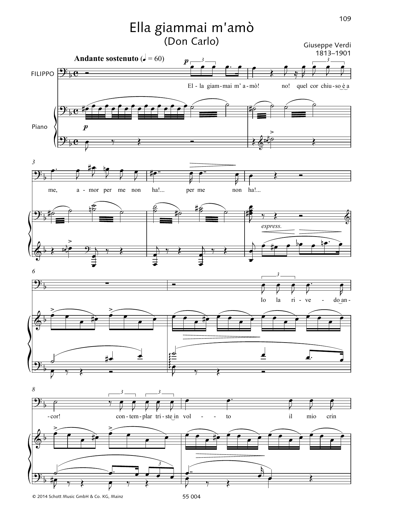 Giuseppe Verdi Ella giammai m'amò Sheet Music Notes & Chords for Piano & Vocal - Download or Print PDF