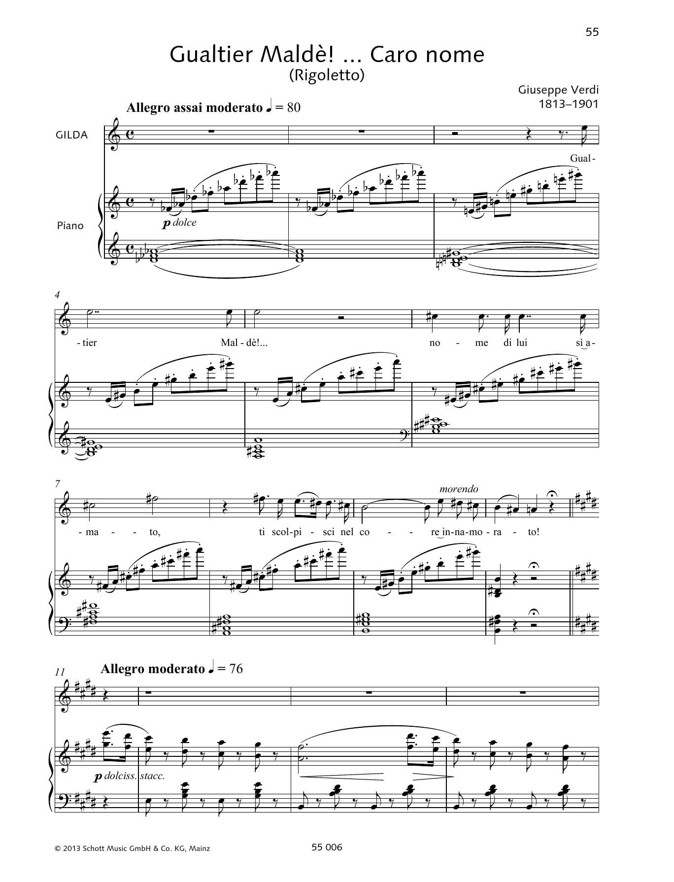 Giuseppe Verdi Gualtier Maldè!...Caro nome Sheet Music Notes & Chords for Piano & Vocal - Download or Print PDF
